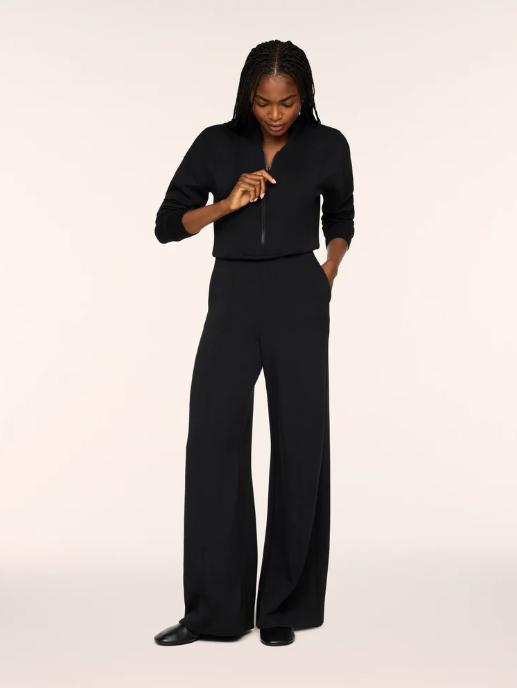 SPANX Long Sleeve Shawl Collar Jumpsuit - Very Black