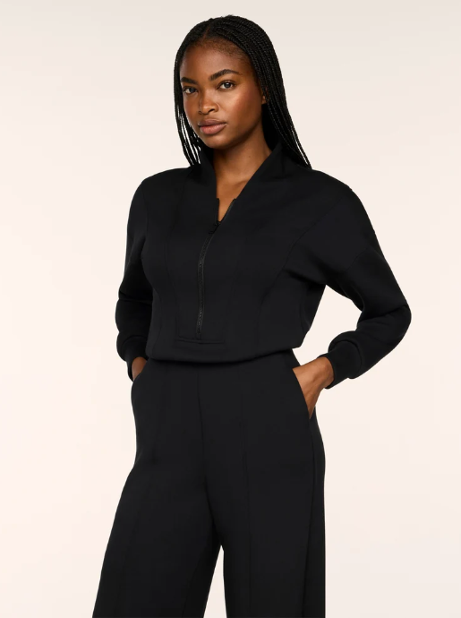 SPANX Long Sleeve Shawl Collar Jumpsuit - Very Black