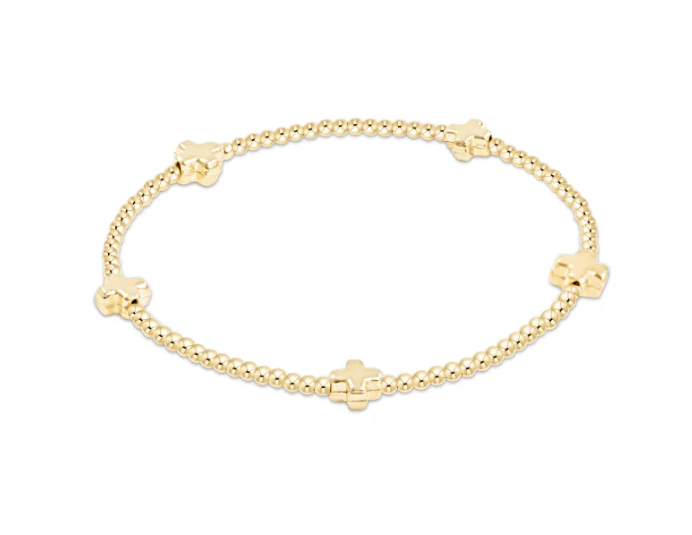 E Newton egirl Signature Cross 2mm Bead Bracelet - Small Cross Gold