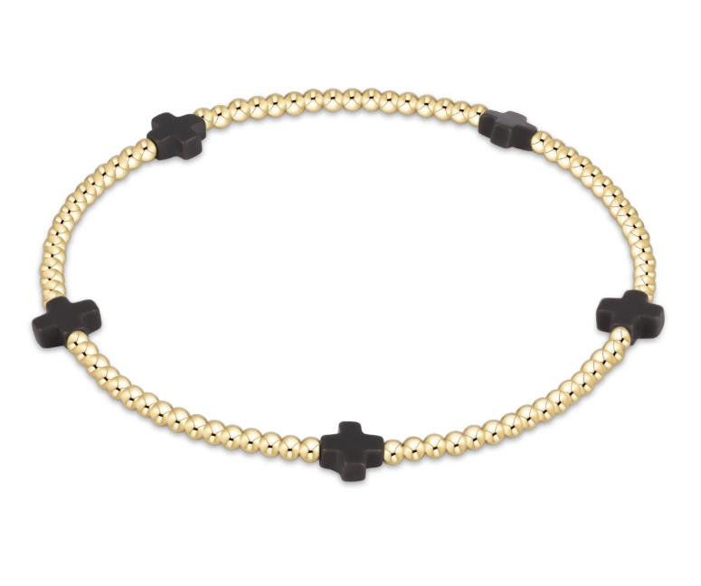 E Newton egirl Signature Cross 2mm Bead Bracelet - Small Cross Gold