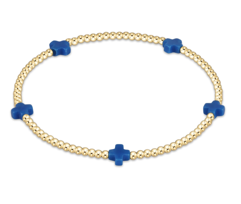 E Newton egirl Signature Cross 2mm Bead Bracelet - Small Cross Gold