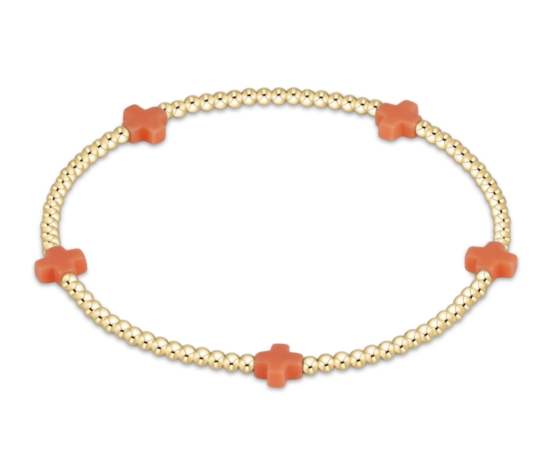 E Newton egirl Signature Cross 2mm Bead Bracelet - Small Cross Gold