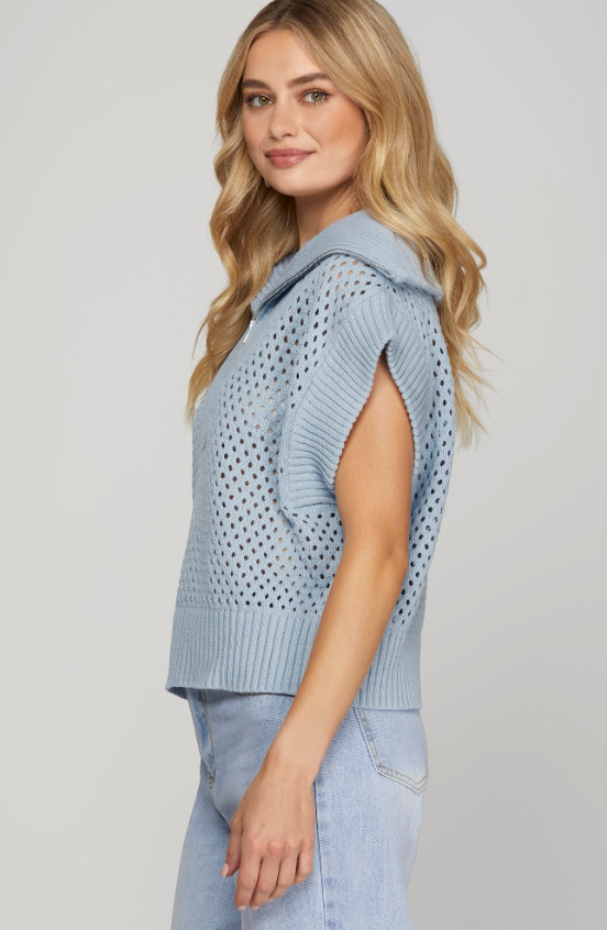 Juliette Half Zip Open Knit Sweater