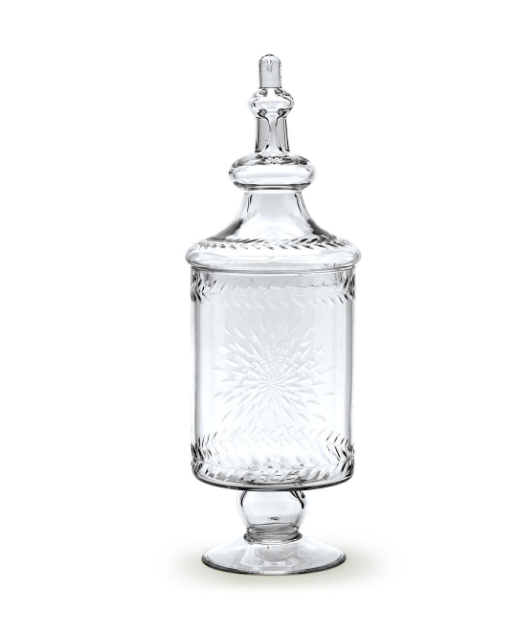 Hand Etched Footed Apothecary Jar