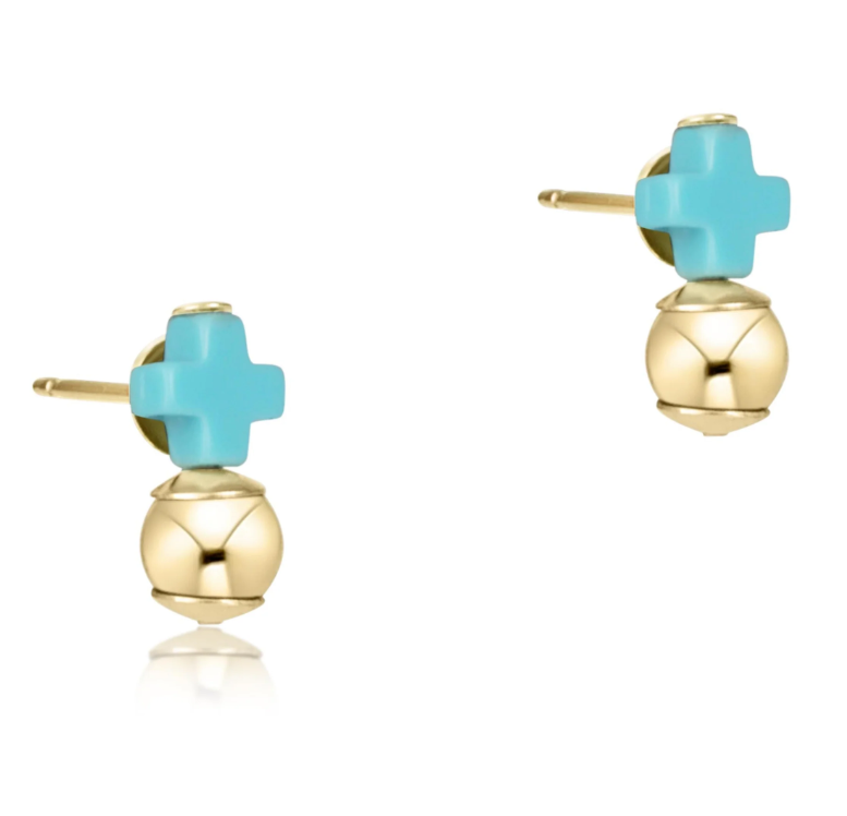 E Newton Gold Signature Cross Ball Studs