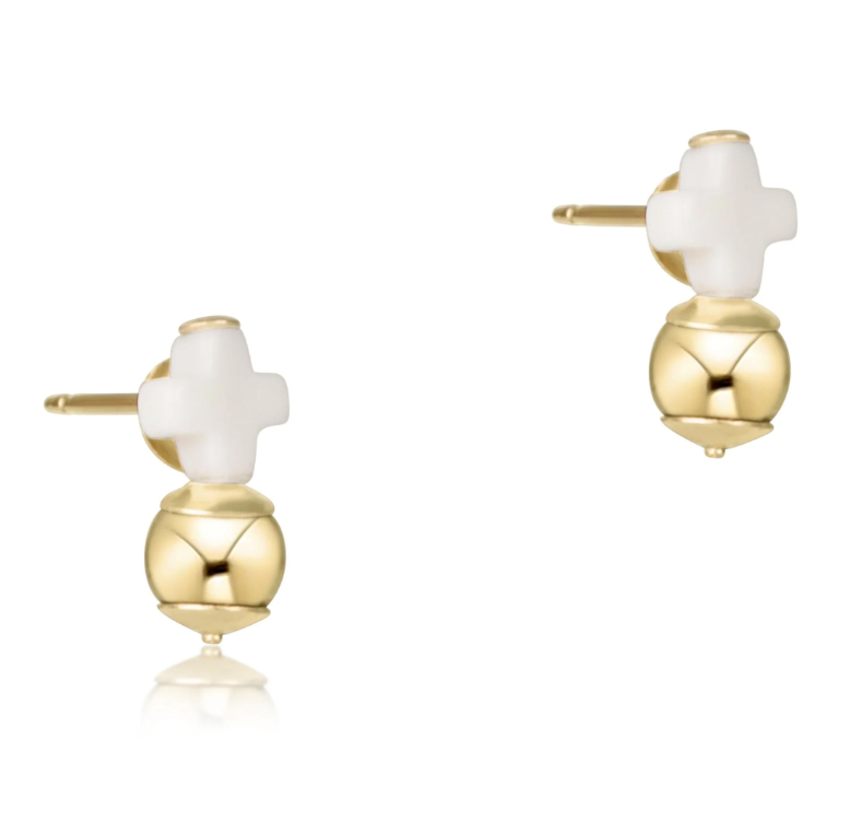 E Newton Gold Signature Cross Ball Studs