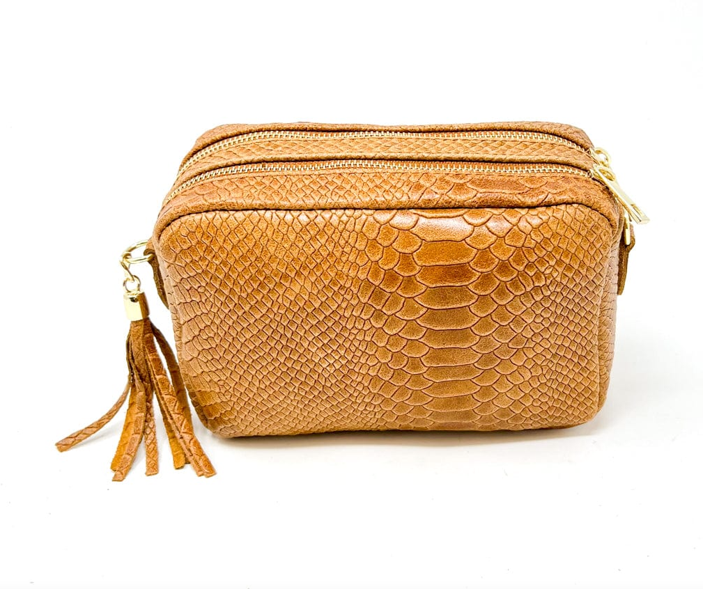 Genuine Leather Croc Square Crossbody Bag