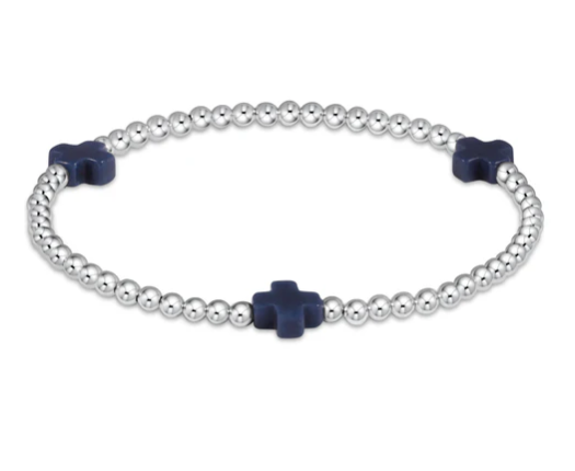 E Newton Signature Cross 3mm Bead Bracelet - Sterling
