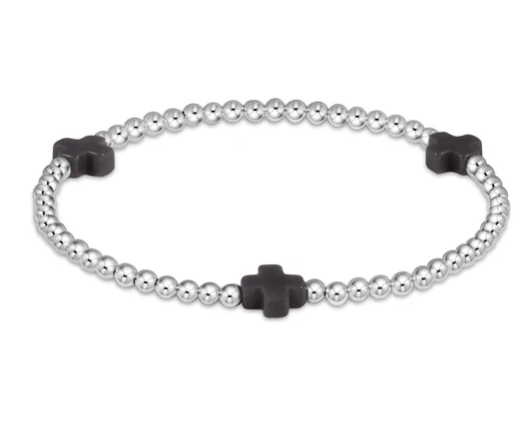 E Newton Signature Cross 3mm Bead Bracelet - Sterling
