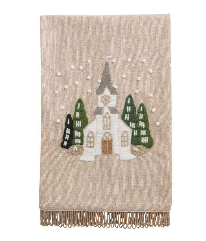 White Christmas Embroidered Towel