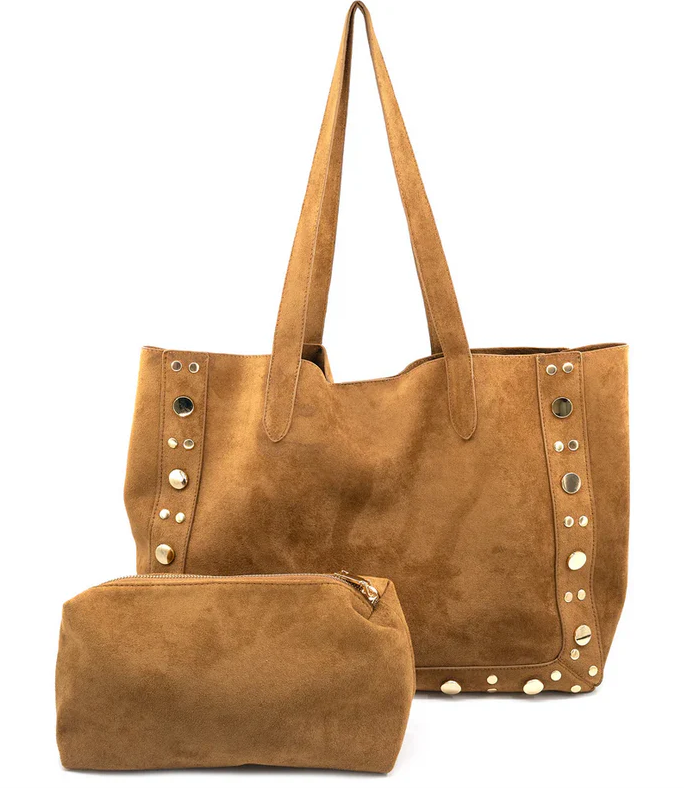 BC Bags Large Suede Studded Tote