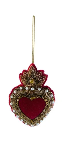 Beaded Velvet Sacred Heart Ornament