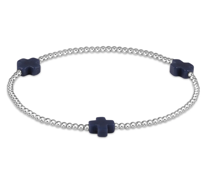 E Newton Signature Cross 2mm Bead Bracelet - Sterling