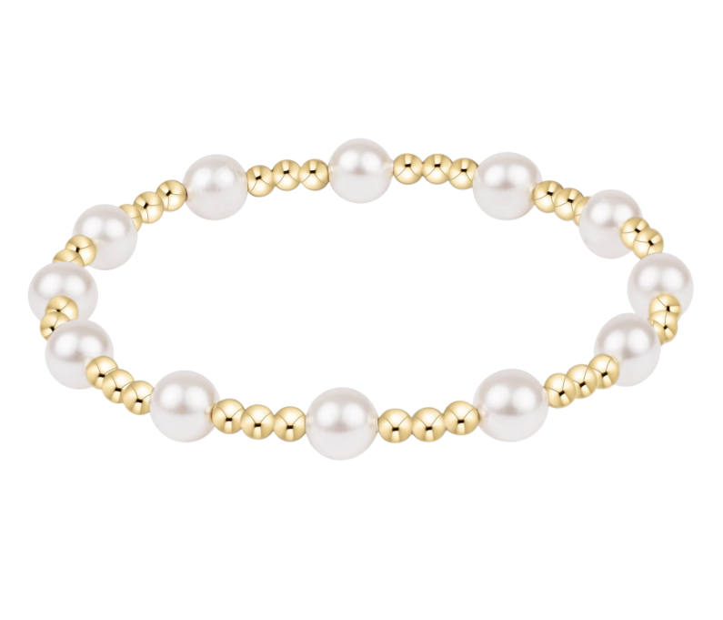 E Newton Classic Sincerity Pattern Bead Bracelet - Gold Pearl