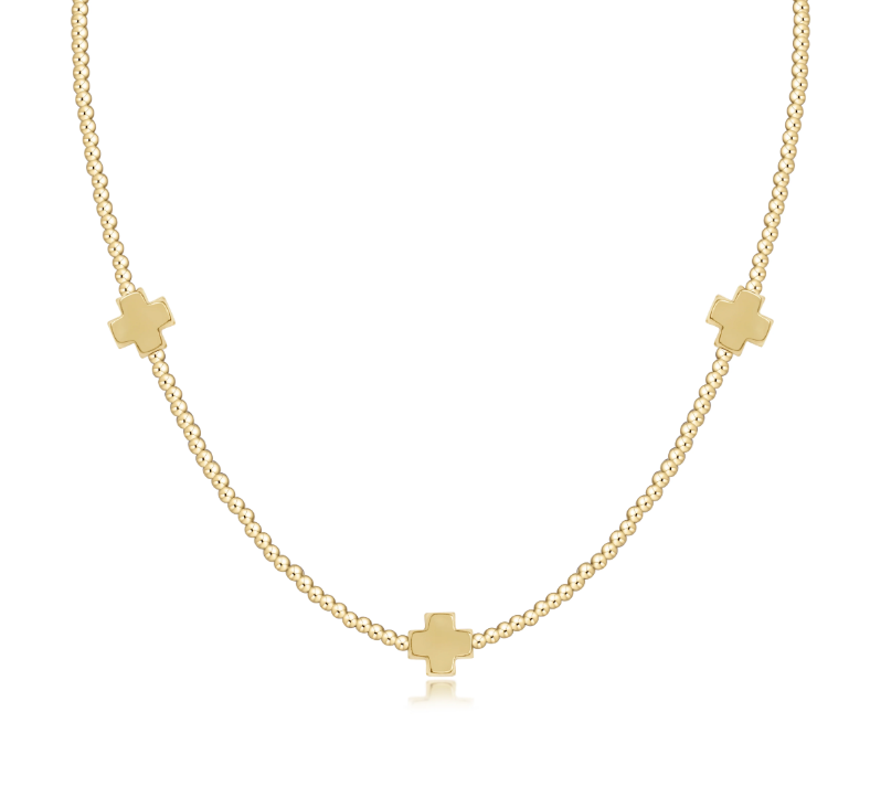 E Newton 15'' Classic 2mm Beaded Signature Cross Gold Pattern