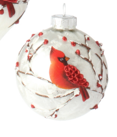 Glass Cardinal Ball Ornament