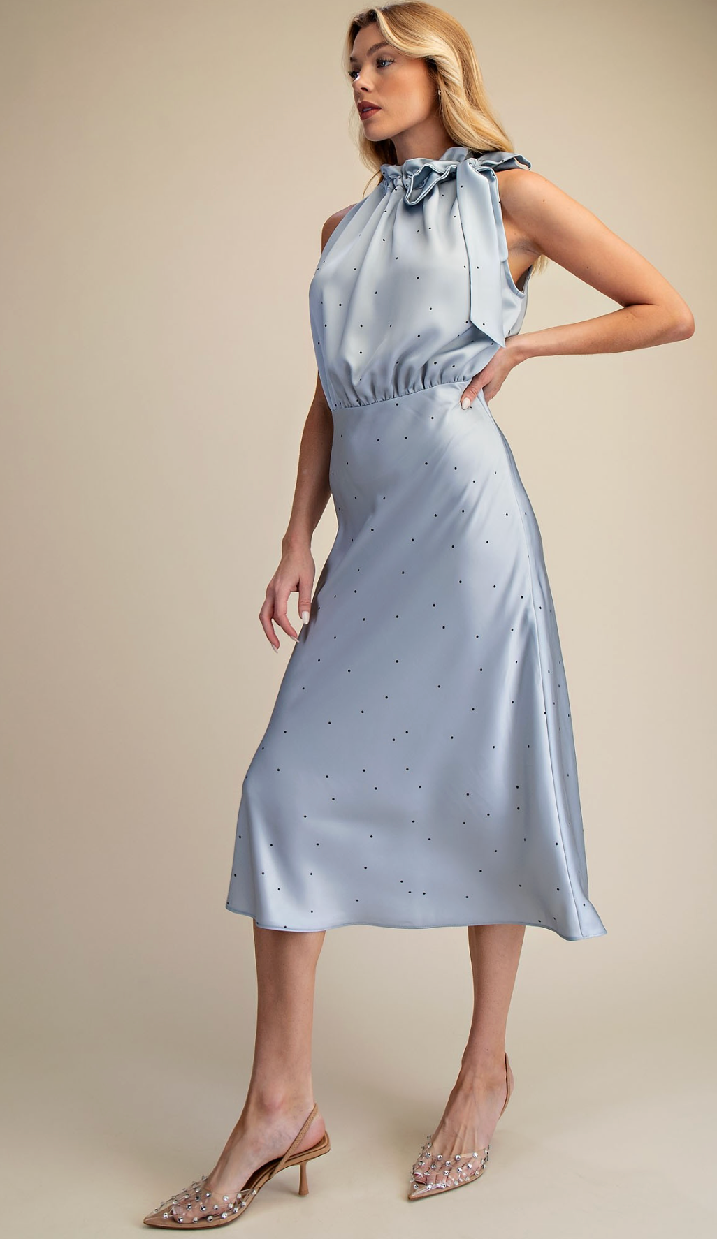 Allison Ruffle Neck Sleeveless Midi Dress