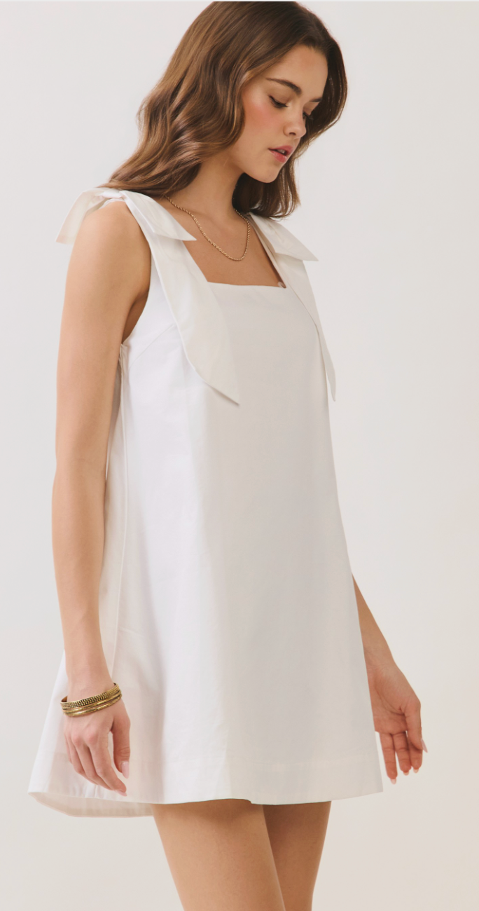 Everly White Dress with Bow Sleeve