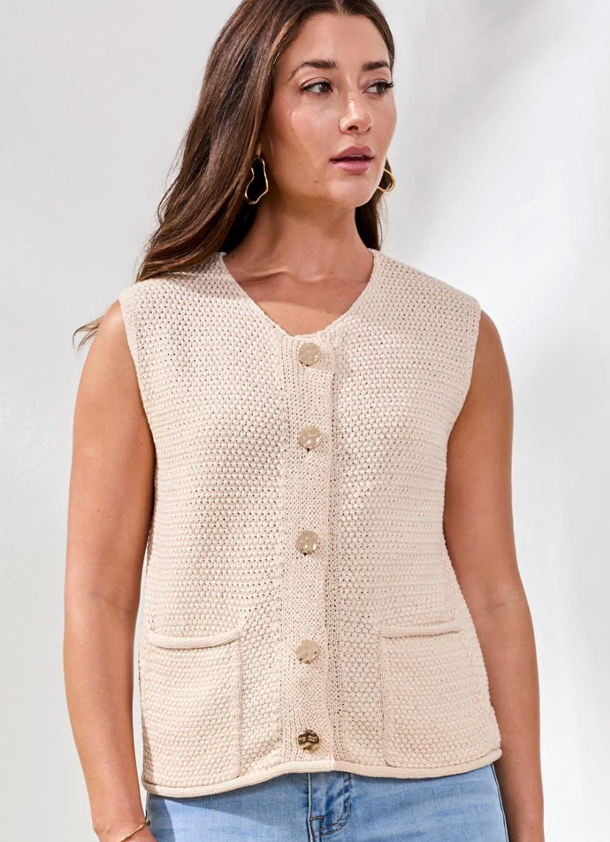 Tribal Bali Sweater Vest w Gold Detail