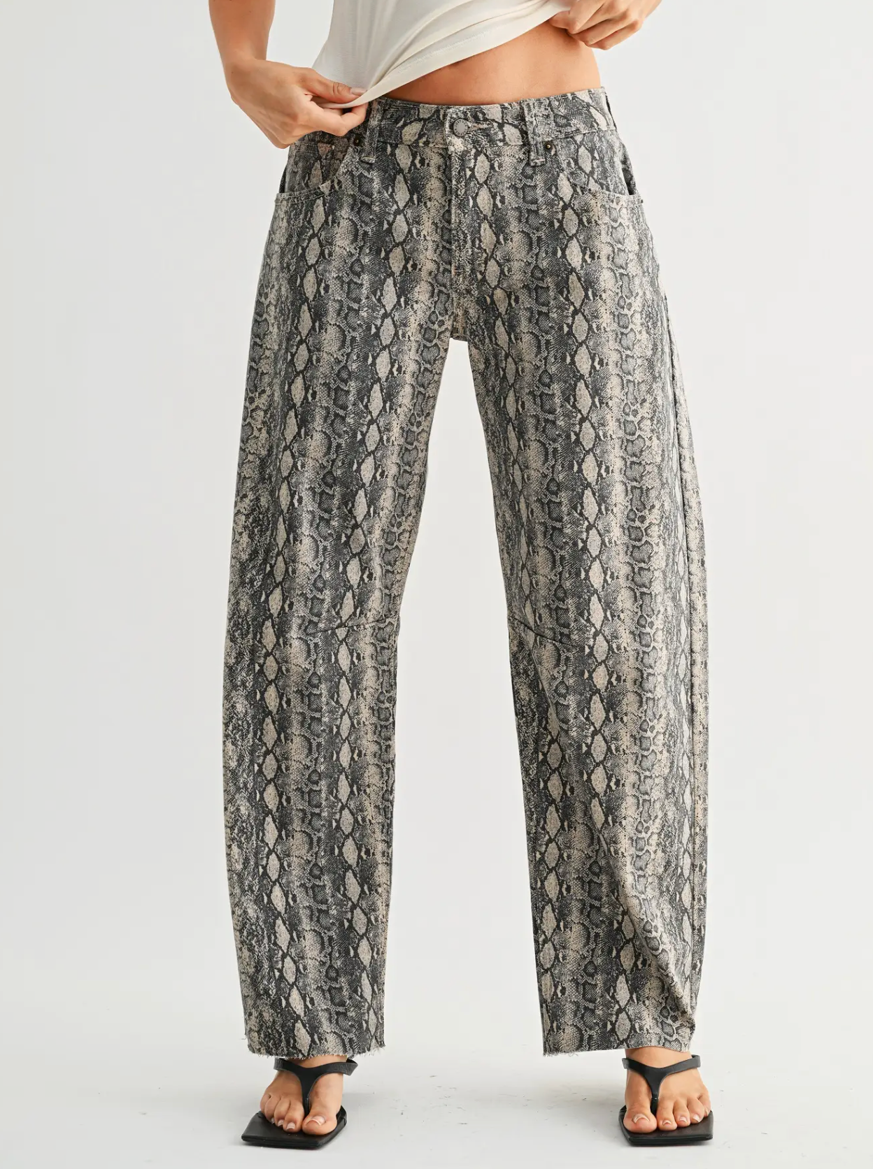 Snake Print Mid Rise Barrel Jean - Snake