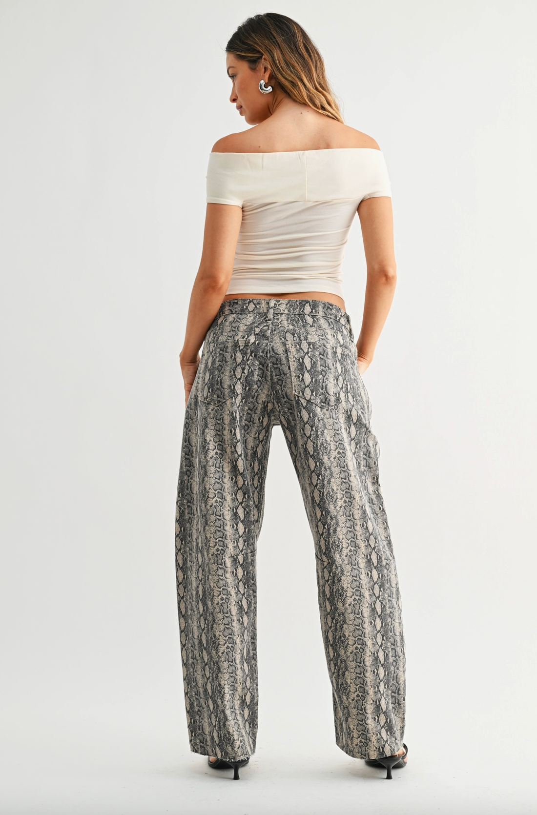 Snake Print Mid Rise Barrel Jean - Snake
