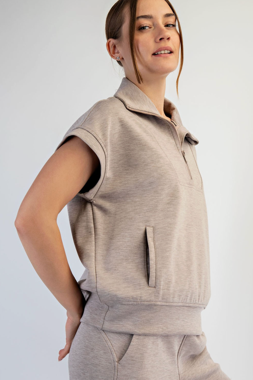 Morgan Modal Scuba Quarter Zip Short Sleeve Top