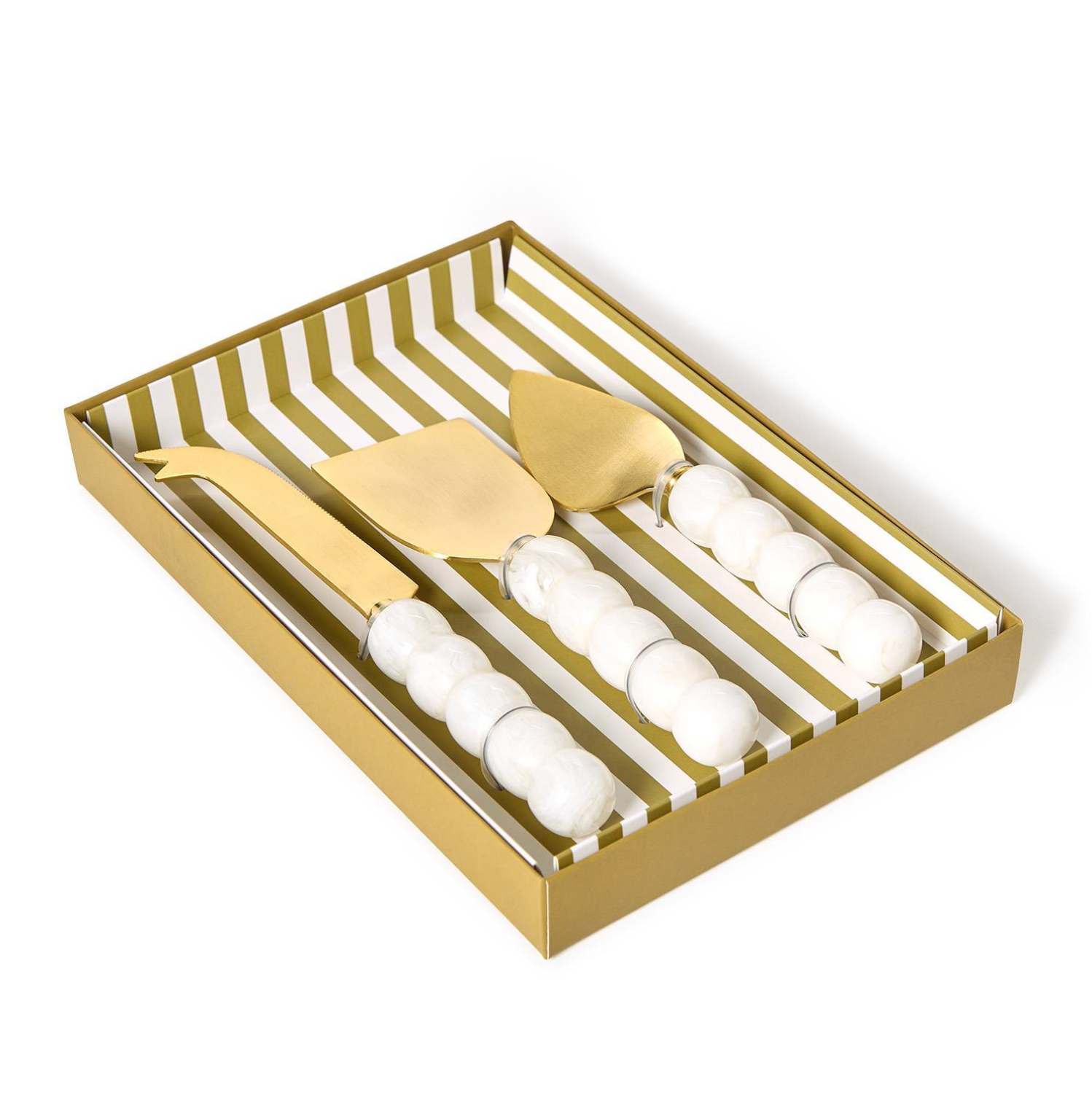 Modern Pop White Beaded Cheese Knives Set of 3