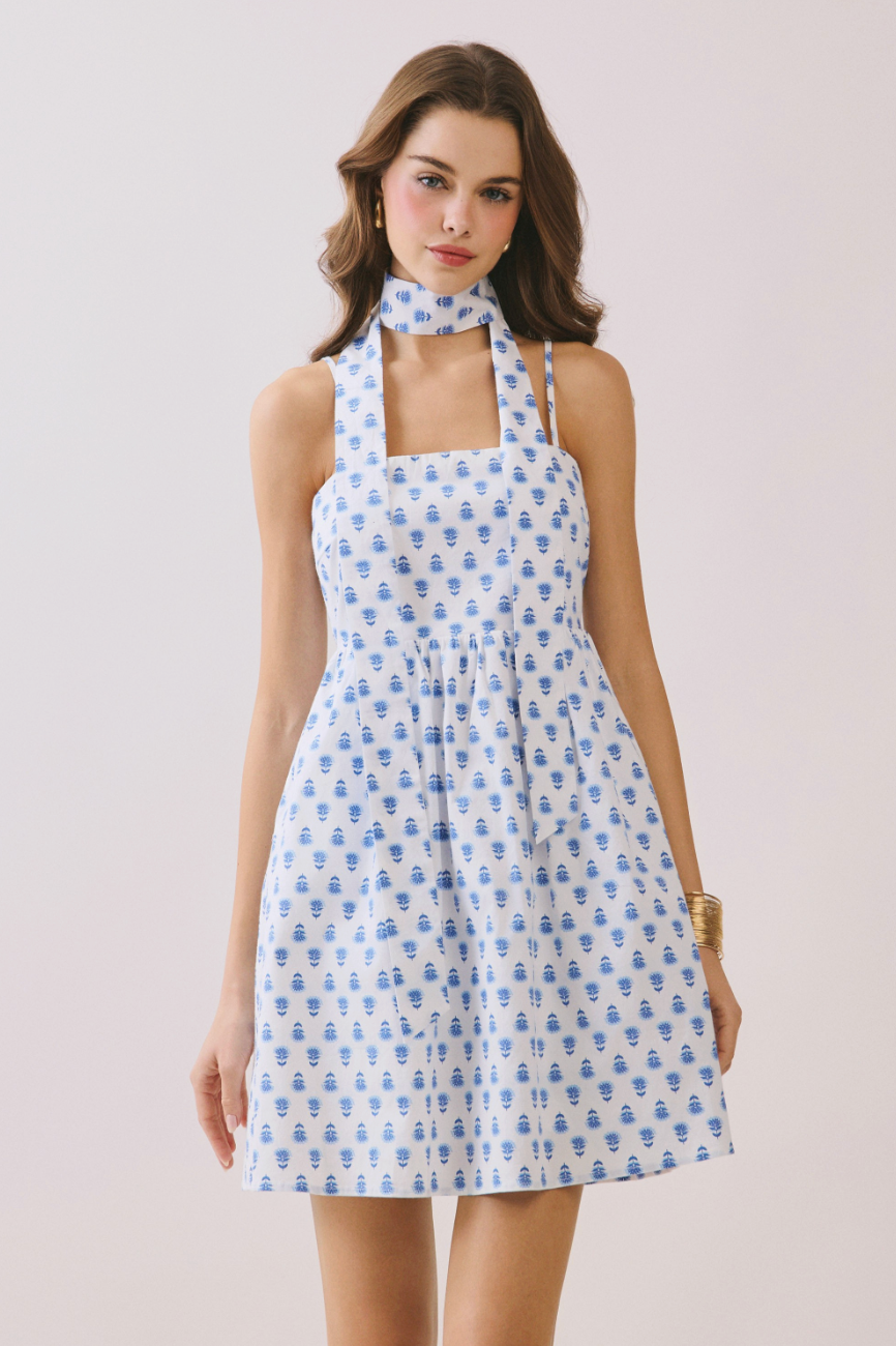 Bluebell Bay A-Line Mini Dress w/ Matching Scarf