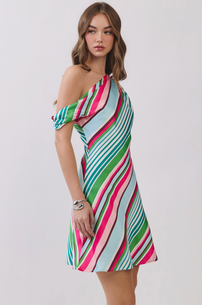 Sorbet Stripe One Shoulder Mini Dress