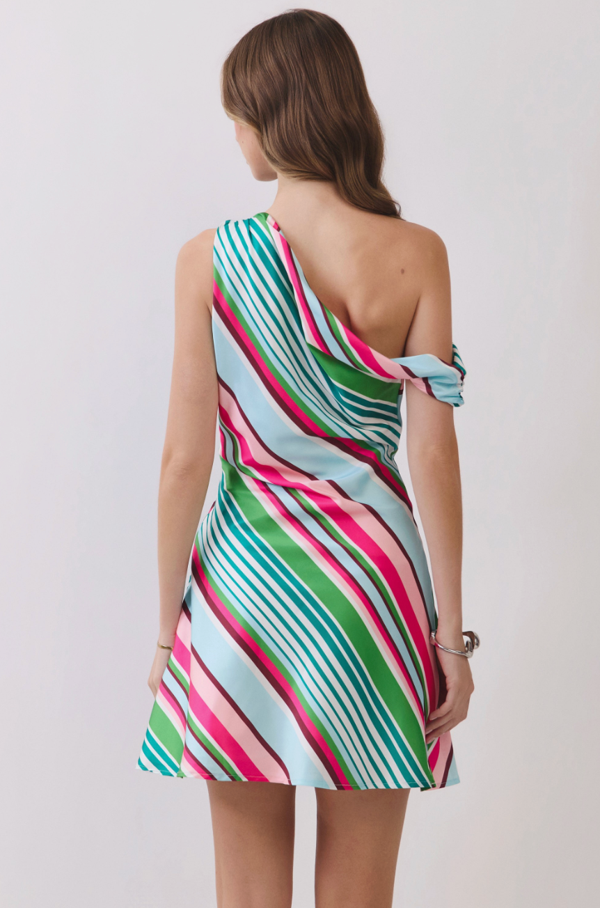 Sorbet Stripe One Shoulder Mini Dress