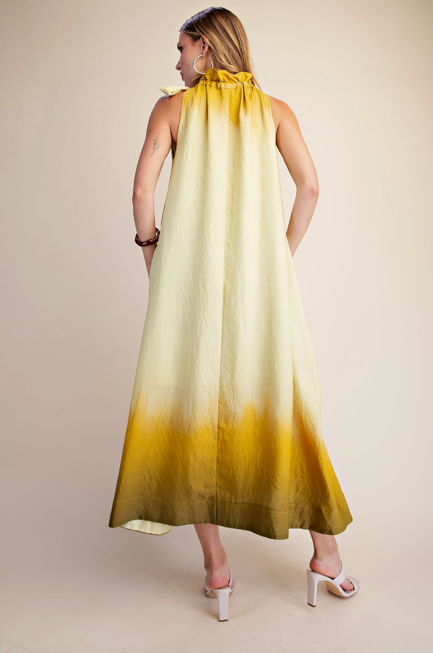 Sunbeam Tie Ruffle Neck Maxi Dress