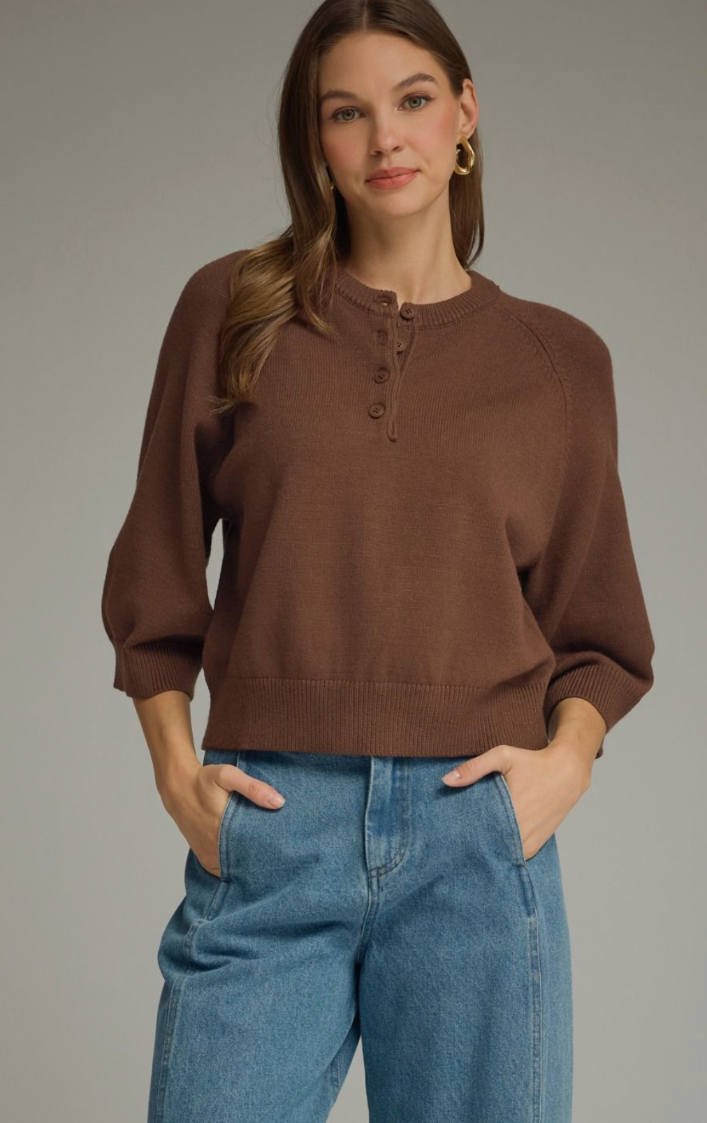 Chestnut Charm 3/4 Sleeve Knit Top