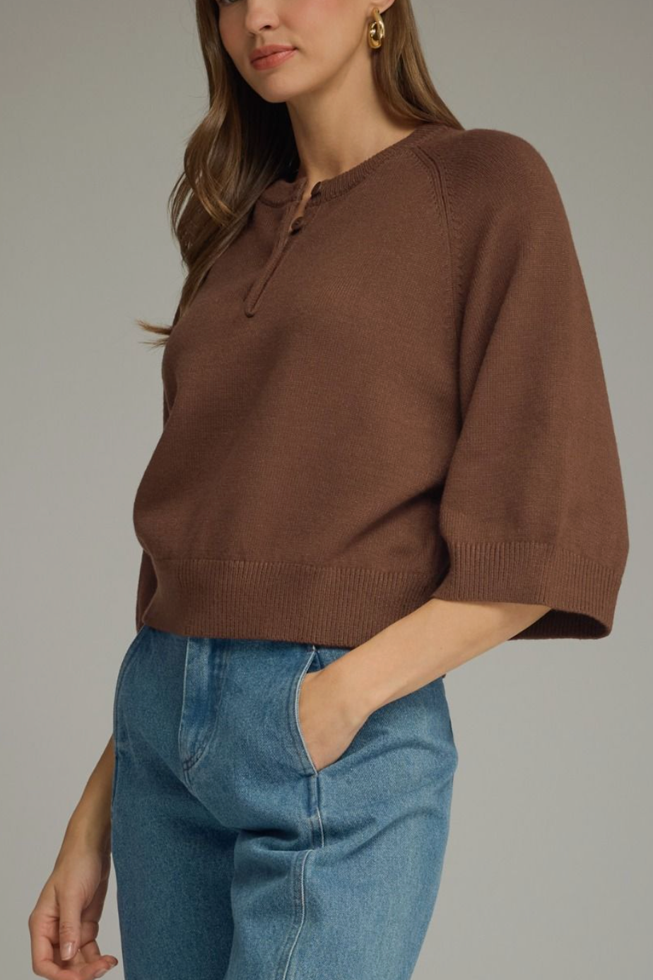 Chestnut Charm 3/4 Sleeve Knit Top