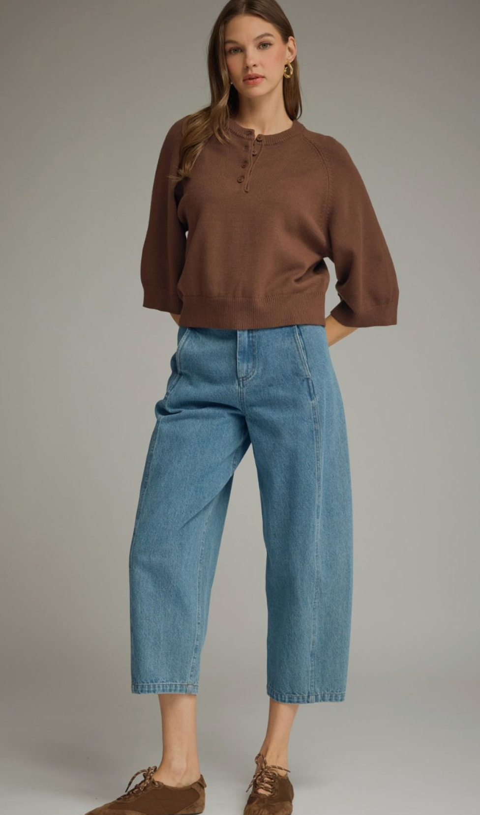 Chestnut Charm 3/4 Sleeve Knit Top