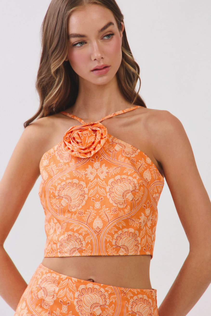 Paisley Rosette Halter Top & Skirt Set