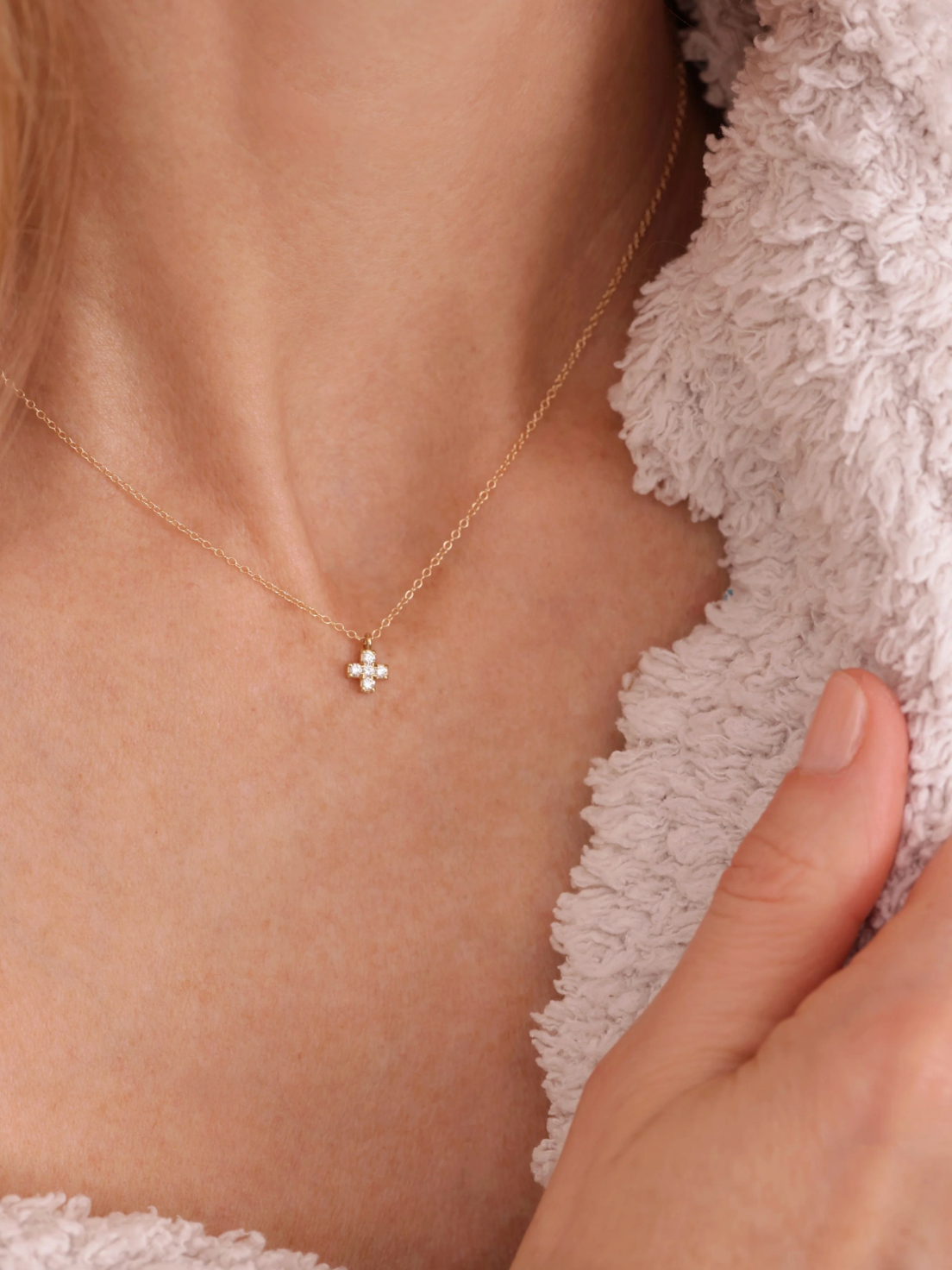 E Newton 14kt Gold and Diamond Signature Cross Necklace