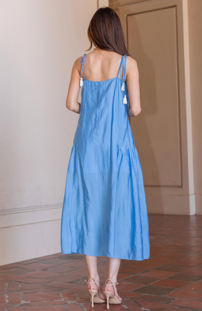 Grand Bloom Tassel Tie Midi Dress