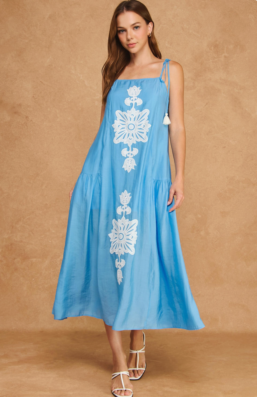 Grand Bloom Tassel Tie Midi Dress