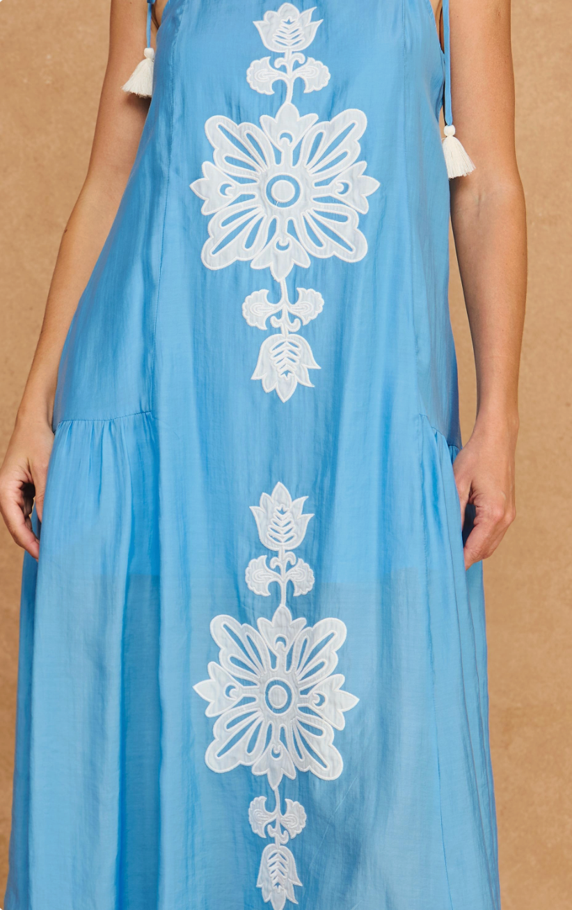 Grand Bloom Tassel Tie Midi Dress