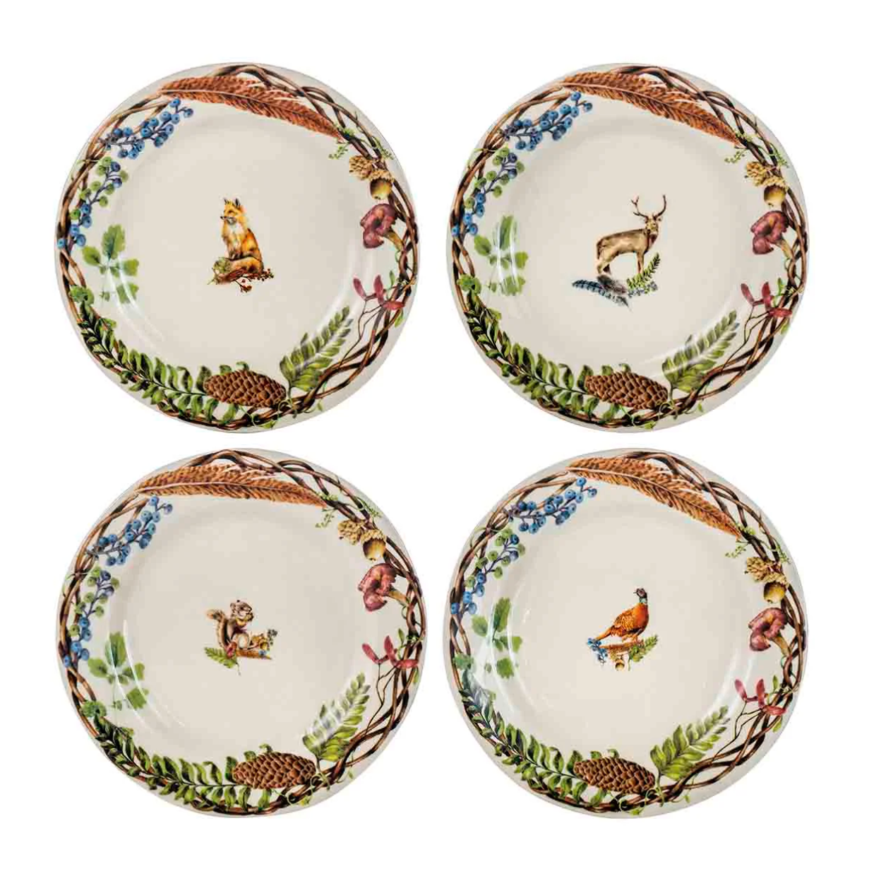 Forest Walk Animal Dessert/Salad Plate Assorted- Set of 4