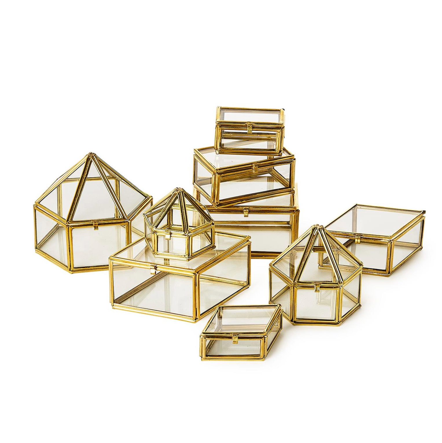 Brass & Glass Nesting Boxes - Set of 3