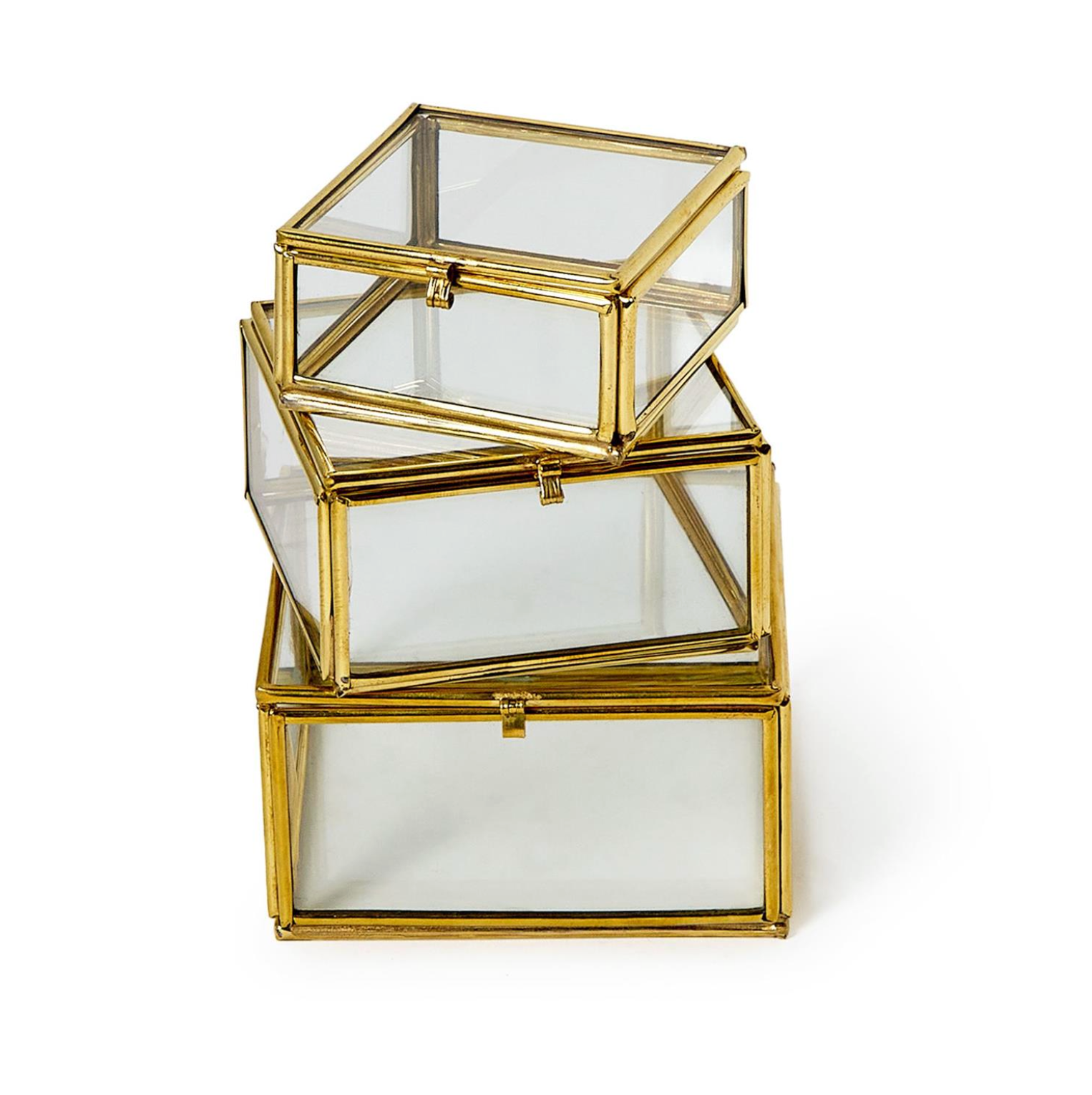 Brass & Glass Nesting Boxes - Set of 3