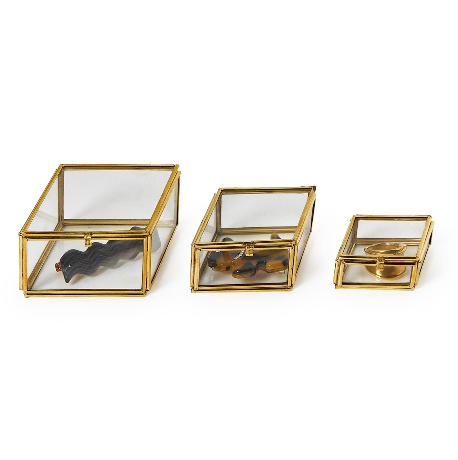 Brass & Glass Nesting Boxes - Set of 3