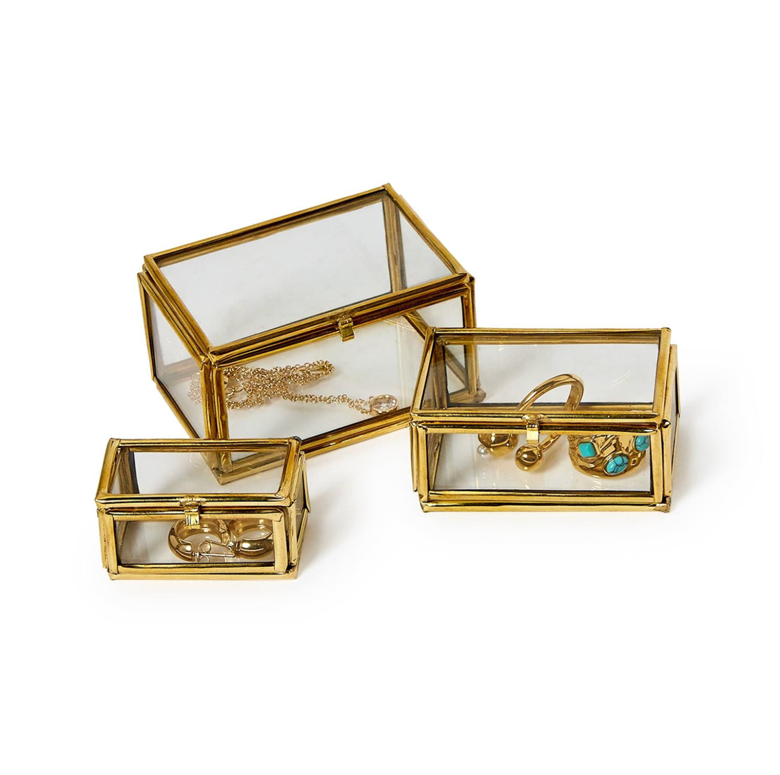 Brass & Glass Nesting Boxes - Set of 3