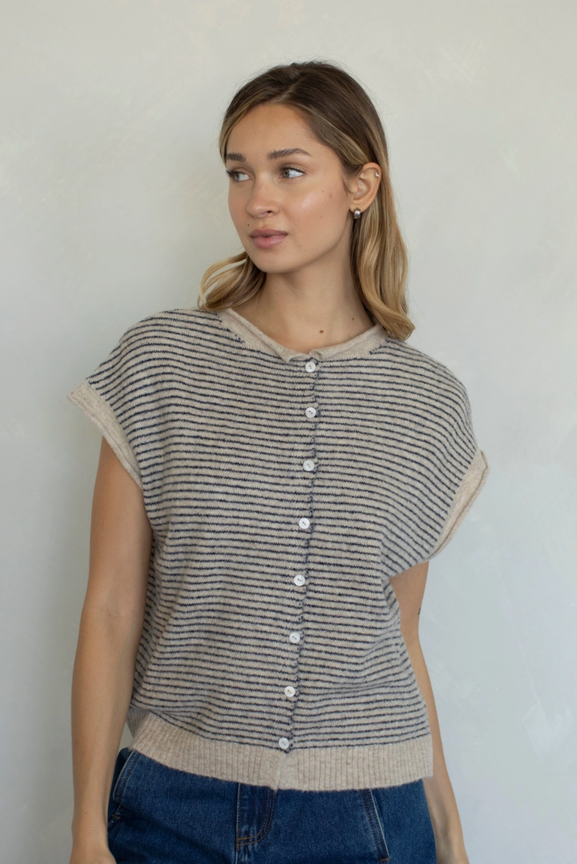 Lynnette Stripe Cap Sleeve Cardi