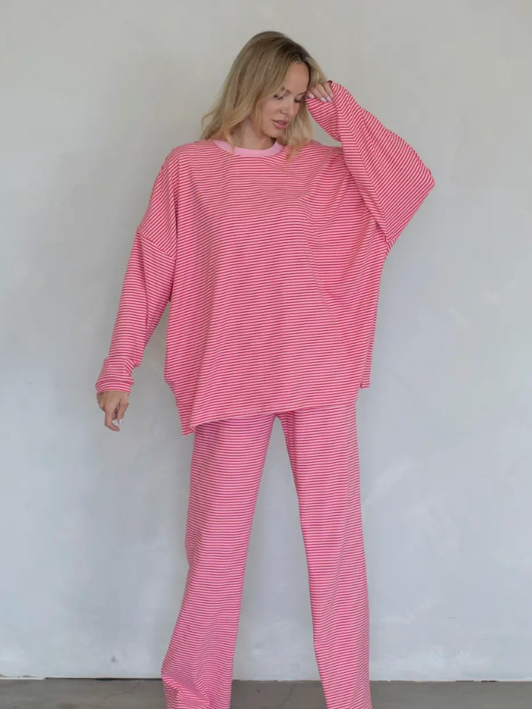 Leah Oversized Striped Fleece Top