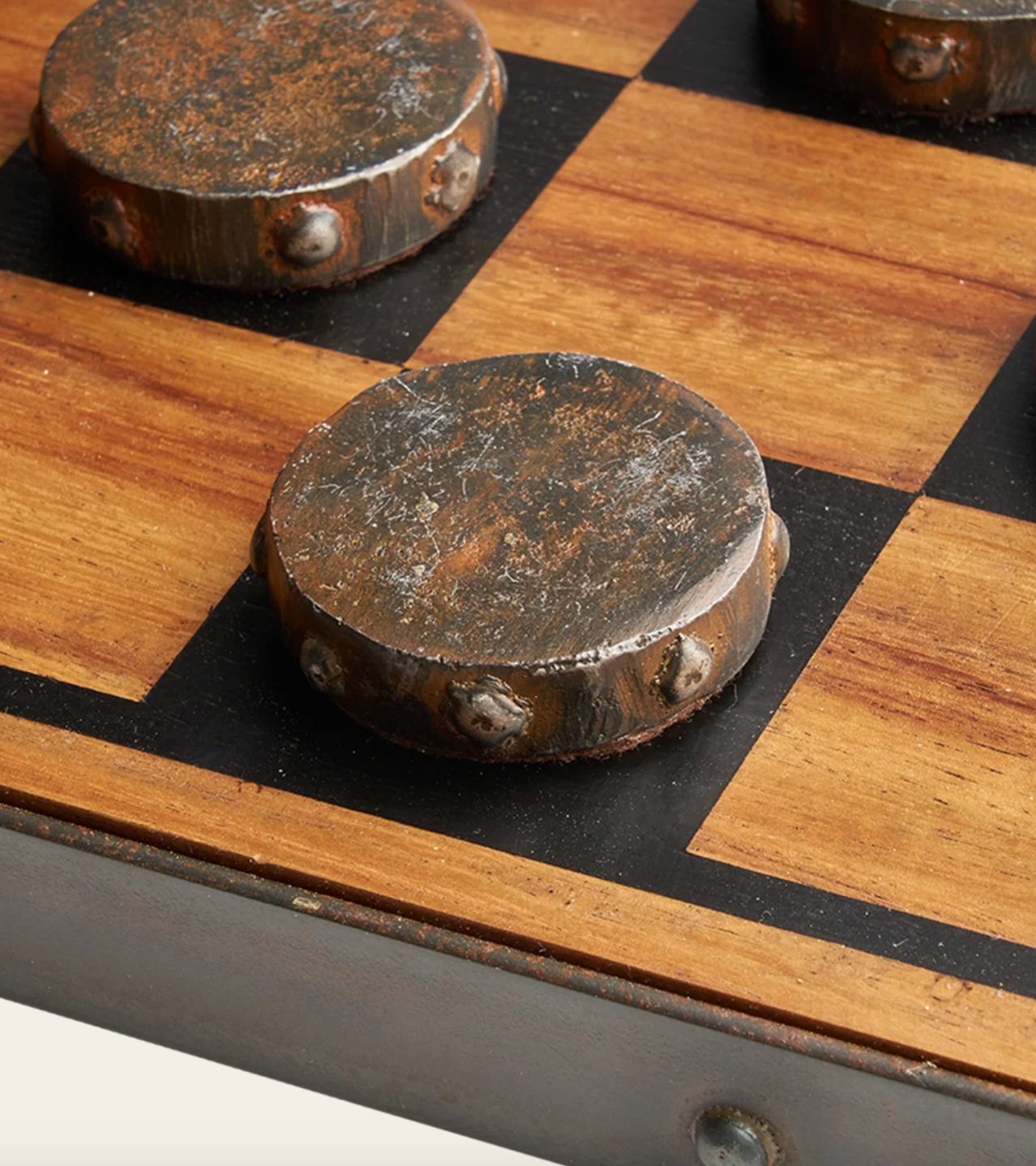 Juego D’ Damas Set w/ Wooden Board & Cast Iron Pieces In Box