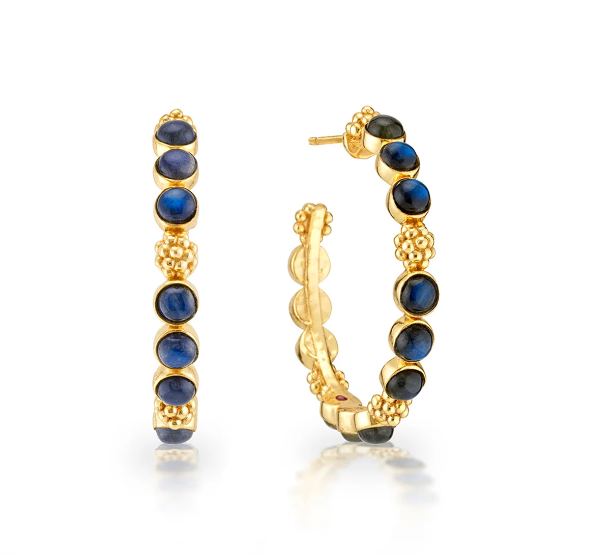 Gem Medium Hoop Earrings - Blue Labradorite