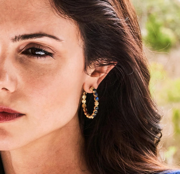 Gem Medium Hoop Earrings - Blue Labradorite