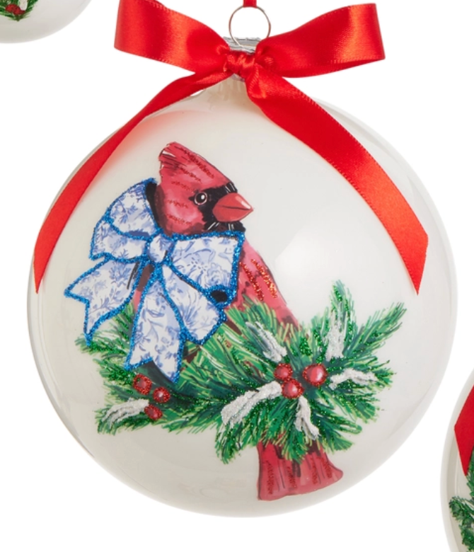Cutesy Cardinal Ball Ornament w/ Bow